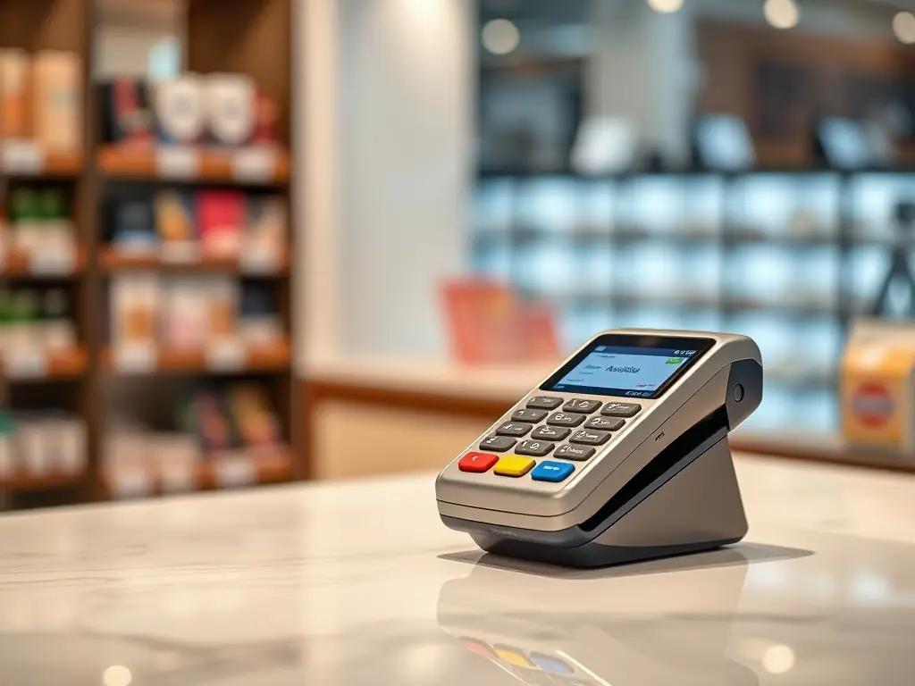 A close-up shot of a secure payment terminal processing a transaction, emphasizing the security and reliability of the Swipejoy platform.